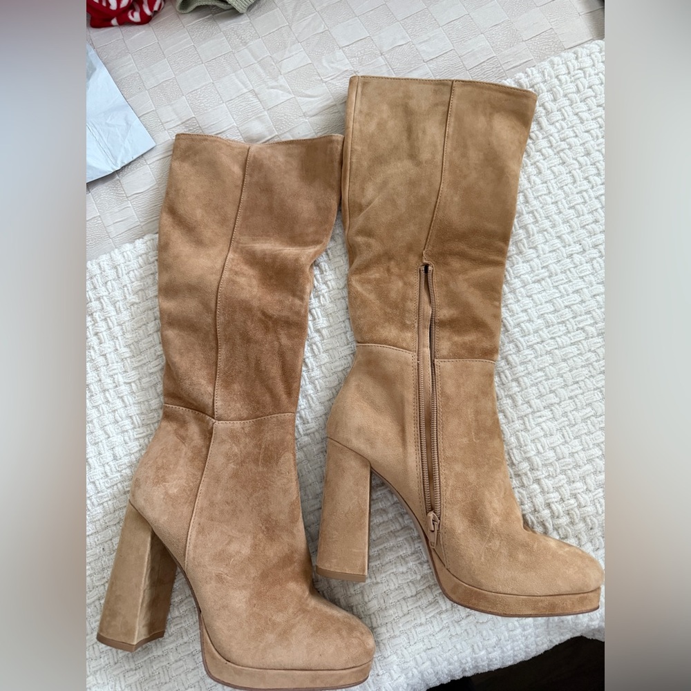 Steve Madden Tan Suede High-Heeled Knee Boots